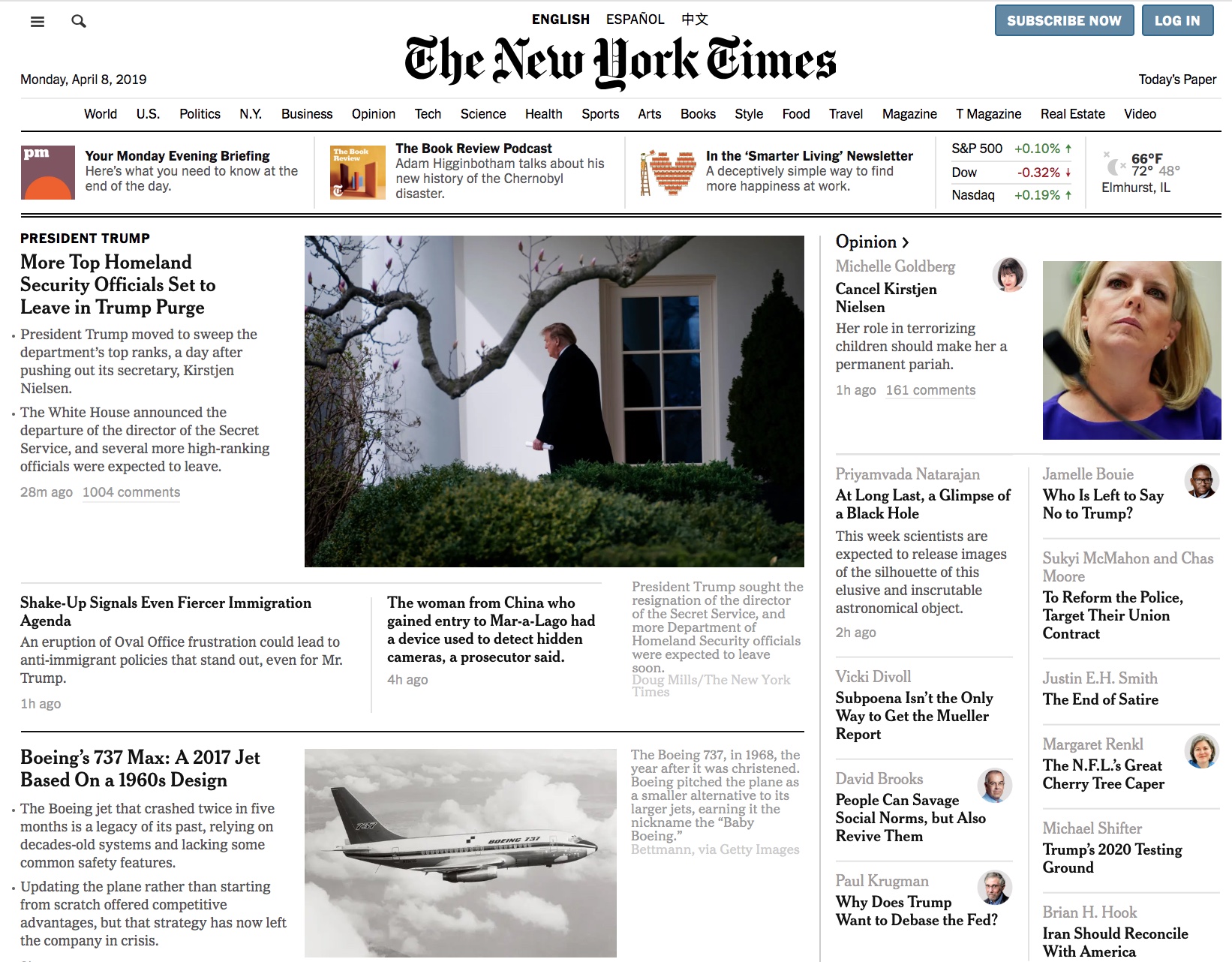 NYTimes.com homepage (2019)